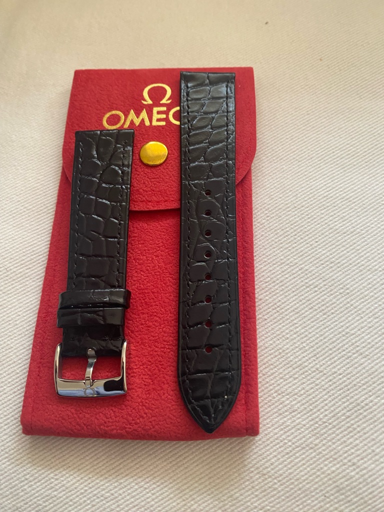 Omega Vintage Black CrocodileEmbossed Leather Watch Strap With Polished Buckle